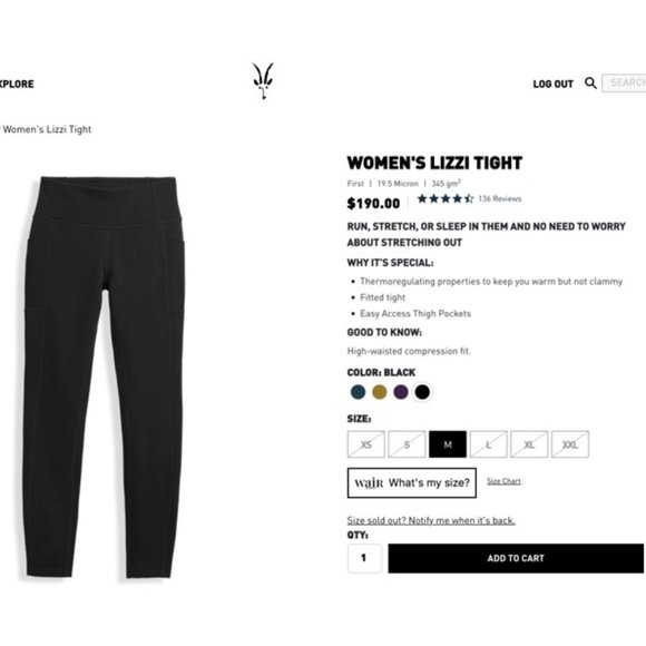 ibex Pants - Ibex Women's Lizzi Tight - Black, size medium